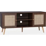 sweeek TV-Möbel mit Rattangeflecht 120 x 39 x 56,5 cm Braun Holz