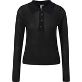 QS Leicht transparenter Pullover mit Knopfleiste und Polokragen Schwarz L