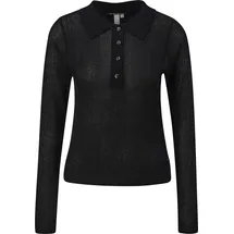 QS Leicht transparenter Pullover mit Knopfleiste und Polokragen Schwarz L