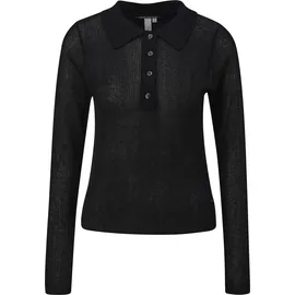 QS Leicht transparenter Pullover mit Knopfleiste und Polokragen Schwarz L