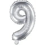 Folienballon Zahl 9 Silber 86 cm Heliumballon groß Zahlenballon XXL für Helium und Luftfüllung inkl Strohhalm Party Dekoration Geburtstag Jubiläum