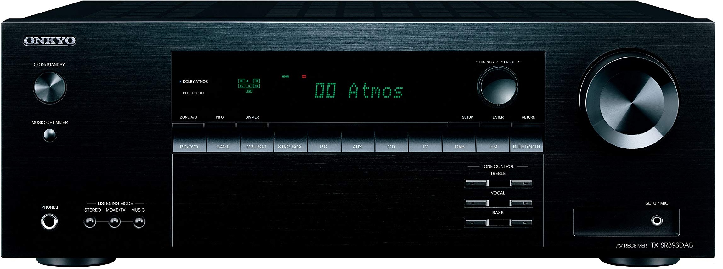 Onkyo TX-SR393DAB 5.2-Kanal AV Receiver (Bluetooth, DTS:X, Hi-Res, Dolby Atmos, DAB+), Schwarz