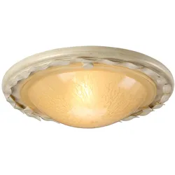 Deckenleuchte Lampe Metall Elfenbein/Gold Wohnzimmerleuchte D30cm Blätter-Design
