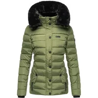 Navahoo Damen, warme Winter Steppjacke mit Abnehmbarer Kunstfell-Kapuze Milianaa Pine Olive Gr. XS - XS