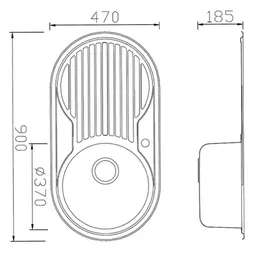 stabilo-sanitär Calypso XL rund links Einbauspüle Edelstahl Handbetätigung 900 x 470 mm