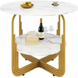 Runder Esstisch (80×80×76cm), runder Couchtisch für 4 Personen, kleine runde Platte in der Mitte zur Aufbewahrung, geeignet für Esszimmer, Wohn... - Gold