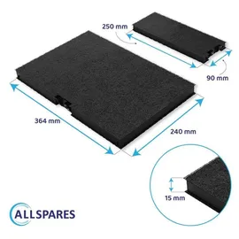 Allspares Aktivkohlefilter für Dunstabzugshauben geeignet für Bosch DWZ0AK0A0 / | Silber/Schwarz