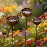 Generisch Regenfänger Gartenstecker Rost, Gartenstecker Metall Vogeltränke Garten Balkon Blumenform Insektentränke Für Draußen Wetterfest (Regular Model)