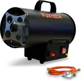 FUXTEC Industrie Gasheizer Gh10 - Gasheizstrahler 10kW mit Thermostat Bauheizer 300 m3/h Luftdurchsatz Heizgebläse inkl. Druckminderer - Schwarz