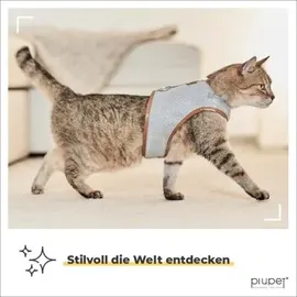 PiuPet Katzengeschirr mit 1,2 m Leine ausbruchsicher grau M