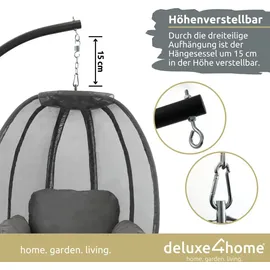 deluxe4home Hängesessel mit Gestell Grau