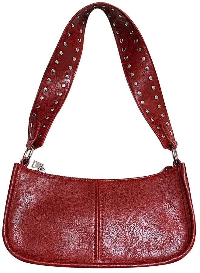 GETERUUV Rote Umhängetasche Y2k Geldbörse für Damen, trendige Lederhandtasche, 90er-Jahre-Stil, Clutch-Geldbörse mit Tragegriff oben, Retro, Crossbody-Tasche, A1-rot, Small - S