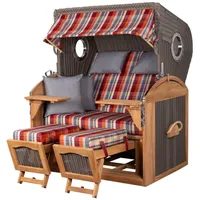 Mr. Deko Strandkorb Komplettset - bene living - Borkum XL Teak - PE grau - Modell 584 - inkl. Liftersystem