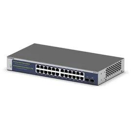 Netgear 24-Port Gigabit Ethernet Smart Switch (GS724T) Managed, optional mit Insight Cloud Management für 1 Jahr, mit 2 1G SFP, Desktop & Rack-Mount