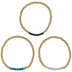 Armband Set FIRETTI "Multipack Schmuck Geschenk Armschmuck Armketten Edelstein", goldfarben, schwarz, blau, hellblau, goldfarben, schwarz, blau, hellblau, Armbänder, Materialmix, Made in Germany - mit Hämatit, Obsidian, Aquamarin, Apatit