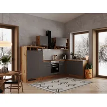 Respekta Winkelküche Hilde L-Form E-Geräte 310 x 172 cm grau/wildeiche nachbildung