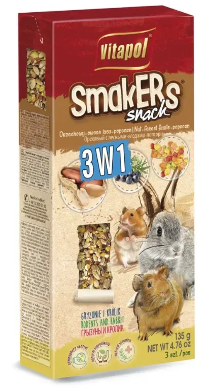 VITAPOL Sticks für Nagetiere "Smakers" 3in1 (nussig / Waldfrucht / Popcorn) 3 Stk. (Rabatt für Stammkunden 3%)