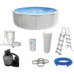 Rundpool KWAD "Steely Deluxe Heat inkl. Solarabdeckplane", weiß, H:120cm Ø:550cm, Schwimmbecken, Höhe: 120 cm, mit Sandfilteranlage, Quarzsand und weiterem Zubehör