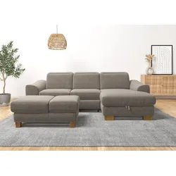 Ecksofa HOME AFFAIRE "Dundee L-Form", grau (taupe), B:264cm H:86cm T:170cm, Sofas, wahlweise mit Kopfteilverstellung und zusätzlich mit Bettfunktion
