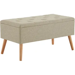 Zedelmaier Sitzbank mit Stauraum Sitztruhen Footstool Aufbewahrungsbox Stuhl Polstersitz aus Leinen Moderne Möbel (Beige Leinen)