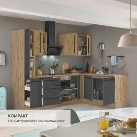 kochstation Winkelküche Florida L-Form 240 cm schwarz