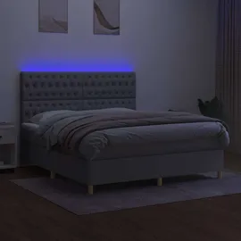 vidaXL Boxspringbett mit Matratze & LED Hellgrau 180x200 cm Stoff