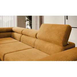 Selsey Stevil - L-Sofa mit Schlaffunktion, Bettkasten, Ottomane rechts, Veloursbezug Creme