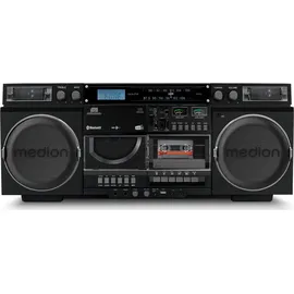 Medion P66538 Kassettenrecorder (Retro Ghettoblaster mit CD-Player, 80er, groß, USB, SD, CD, Kassetten MC, DAB+ Radio Teleskopantenne, Bluetooth, Kassettendeck, Aufnahmefunktion