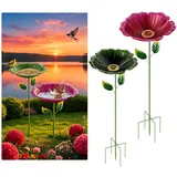 AULSAM 78cm Vogeltränke Groß, 2 Stück Blumen Gartenstecker Vogeltränke, Vogelbad Garten für Wildvögel, Futter Schale Wasserstelle Stehend, Dreistufige Höhenverstellung, Frostfes, für Garten,Hinterhof