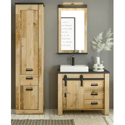 Furn.Design Badmöbel Set 5-teilig in Used Wood hell und anthrazit Badkombination MIT Waschbecken und LED Spiegellampe Stove