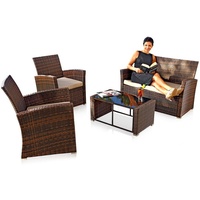 Melko Sitzgruppe Sitzgarnitur Sitzgruppe Polyrattan Gartenmöbel Set 4 tlg. Lounge, (Set, 4-tlg., Tisch, Sessel, Sofa), Polyrattan braun