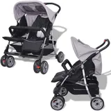 vidaXL Zwillingsbuggy grau und schwarz