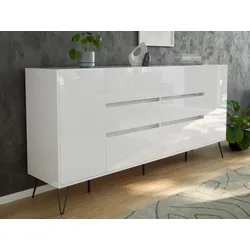 Design Sideboard Kommode Yako 200cm Greifraum 6 SoftClose 2 Türen Weiß hochglanz