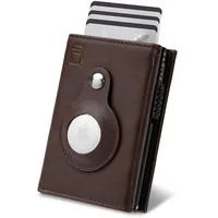 ZLIDER Kartenetui Herren & Damen | Mini Geldbörse Herren Kunstleder | Card Holder Slim Wallet mit Münzfach | RFID Blocker Portmonee Herren | Portemonnaie Geldbeutel Herren (Airtaghalter, Dunkelbraun)