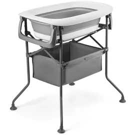 Kinderkraft BUBBLY Babywanne Badewanne mit Gestell, Faltbare Babybadewanne, Wickeltisch Regal im Set, Schnelle und einfache Montage, Grau