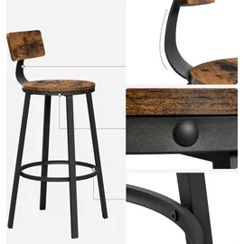 VASAGLE Barhocker 2er Set ergonomisch Holz Metall 2er Set  Braun/Schwarz