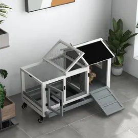 PawHut Kleintierstall mit Freilaufgehege 108 x 58 x 73,5 cm Grau