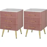 Woltu 2er Set Nachttisch Nachtschrank für Boxspringbett, Kommode mit Schubladen aus Massivholz, einfache Montage, Stabil, 40,5x41x62cm, Rosa TS135rs