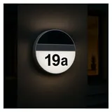 Melitec Solar-Hausnummer SH06, moderne LED-beleuchtete Hausnummer, für außen, wasserdicht, aus Edelstahl, kabellose Solar-Hausnummernleuchte - Silber