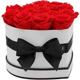 Rosenbox Herz Weiß-Schwarz mit 13 Roten Rosen