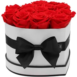 Rosenbox Herz Weiß-Schwarz mit 13 Roten Rosen
