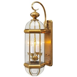 Licht-Erlebnisse Außen-Wandleuchte LORD, ohne Leuchtmittel, Außenwandleuchte IP44 E14 Glas Echt-Messing Vintage Wandlampe außen goldfarben