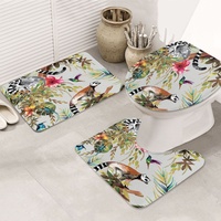 ASEELO 3 Stück Badezimmer Teppiche Set Tiere Lemur Blumen Muster Bad Duschmatte und U-förmiger WC-Vorleger mit Deckel Abdeckung für Badewanne Dusche Badezimmer
