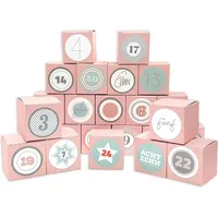 Frau WUNDERVoll® DIY Adventskalender Vorfreude zum Befüllen, 24 Faltschachteln rosa 7(L)x7(B)x7(H)cm (gefaltet), XL Ziffern pastell/Weihnachten, Aufkleber, Würfel...