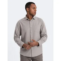 OMBRE Langarmhemd Herrenhemd mit einer Tasche REGULAR FIT grau XXL