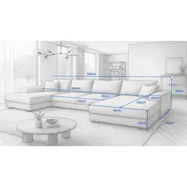 A&J MöbelLand Eckcouch 328x182 cm mit Schlaffunktion Grau
