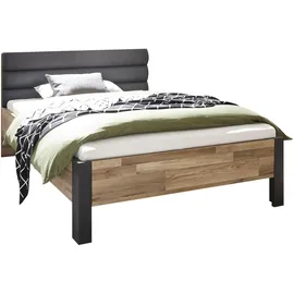 Begabino Bettgestell BEGABINO "Dallas Bett, Jugendbett mit gepolstertem Kopfteil", beige (graphit, montana oak), B:126cm H:96cm L:205cm, Betten, Bettgestell, Polsterbett wahlweise in 140 oder 120 cm