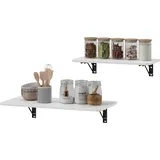 HOMCOM Satz von 2 klappbaren Wandtischen, klappbarer Wandtisch aus Holz, schwebender Schreibtisch, Küchentisch, Esstisch, Büro, Schlafzimmer, hochglänzendes Weiß   Aosom