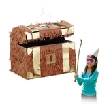 Relaxdays Pinata Schatzkiste Weiß,Braun,Gold