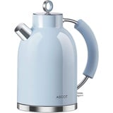 ASCOT Wasserkocher Edelstahl, Elektrischer Wasserkessel Geschenke für Männer/Frauen/Familie 1,5 liter Retro Kabelloser Teekocher Trockengehschutz, Automatische Abschaltung (Blau)